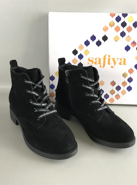 34.35码Safiya/索菲娅正品女靴清仓秋冬低跟百搭马丁靴真皮短单靴