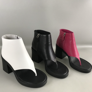 凉鞋 品牌正品 侧拉链欧美风夹趾凉靴真皮高跟时装 撤柜夏季 女鞋 断码