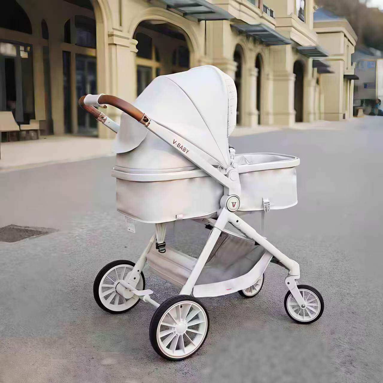 VBABY婴儿车可坐可躺双向推行0-4岁宝宝手推车护脊高景观睡篮车