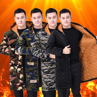 秋冬加绒加厚罩衣男士 护衣 保暖成人四川省服迷彩大褂子棉服加长款