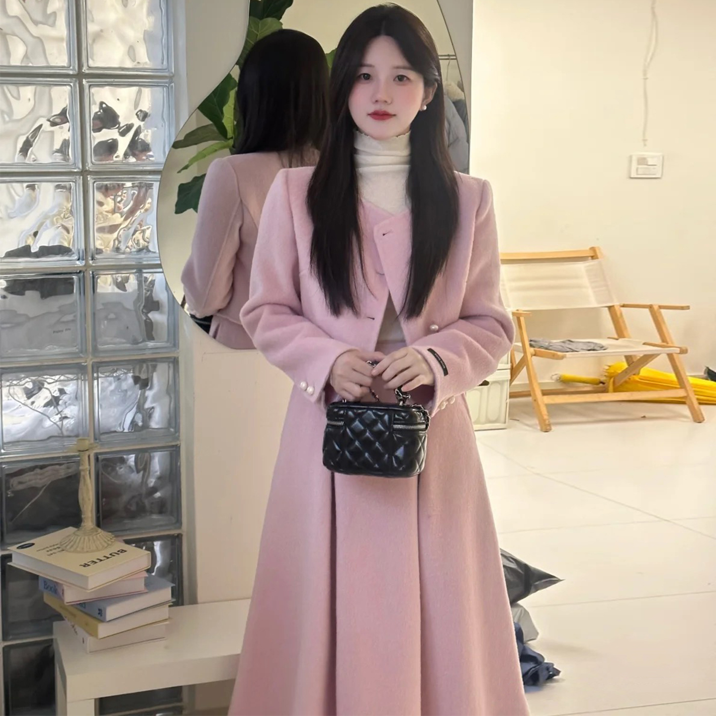 法式小香风上衣压褶半身裙两件套