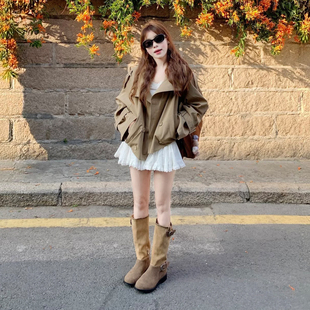 韩版 新款 高级感休闲百搭上衣大衣 风衣外套女春秋季 小个子咖色短款