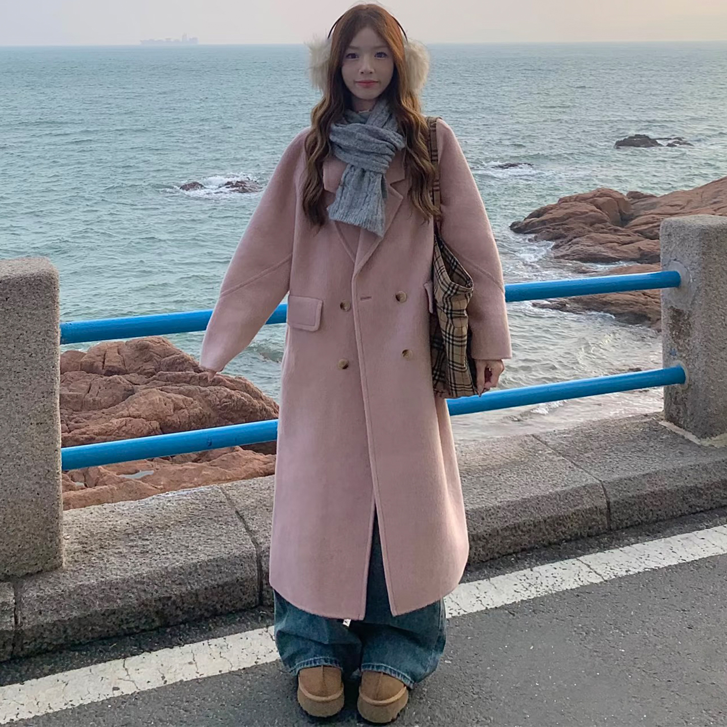 小个子中长款双排扣少女气质外套