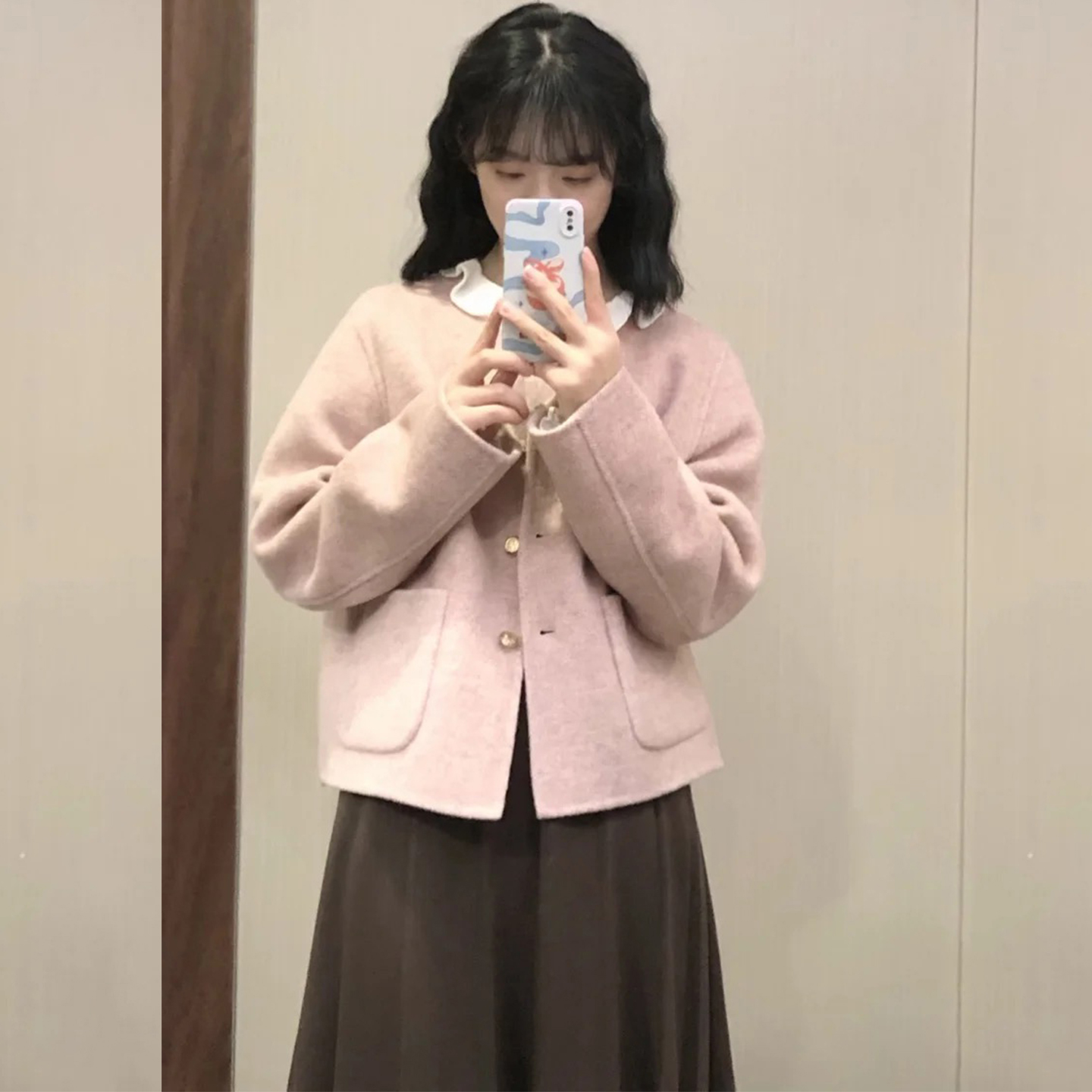 韩系小个子短款气质百搭呢子上衣