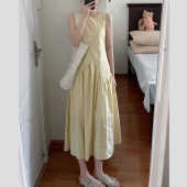 新款 背心连衣裙女夏季 不规则宽松高腰长裙 休闲设计感度假无袖 法式