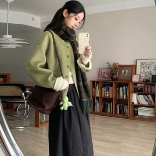 韩系慵懒风毛呢外套女秋冬新款小个子宽松显瘦百搭小清新呢子上衣