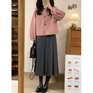 复古气质百褶半身裙女小个子韩系2023春新款百搭高腰显瘦a字长裙