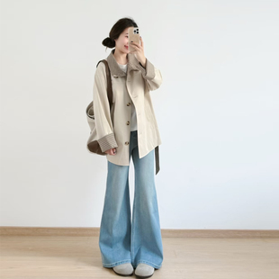 英伦巴恩风中长款风衣外套女格纹拼接立领韩版小个子休闲百搭上衣