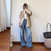 卡其色翻领风衣女中长款 宽松双排扣外套高级感小个子通勤大衣上衣