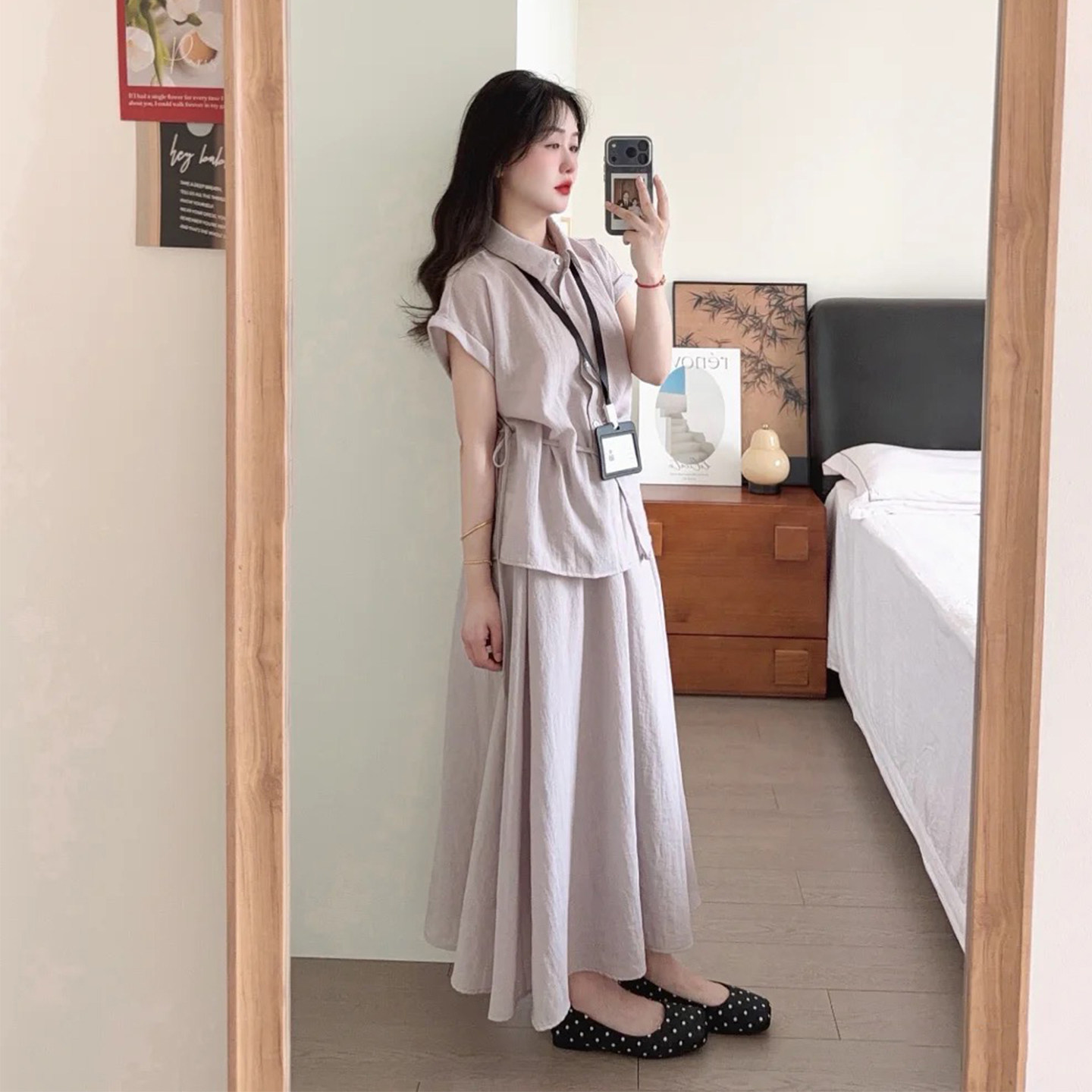轻熟风紫色收腰衬衫半身裙两件套女夏韩系简约小个子显瘦减龄套装