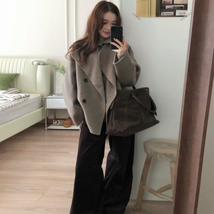 老钱风大翻领呢子大衣女秋冬装新款韩版短款高级感毛呢外套小个子