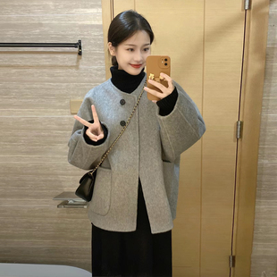 韩系灰色毛呢外套女秋冬装 高级感小个子宽松显瘦百搭呢子大衣 新款