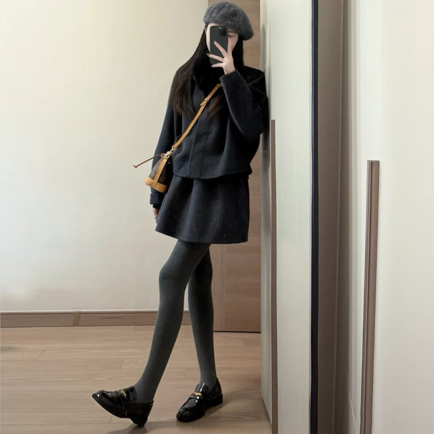 法式毛领呢子外套半身裙三件套女秋冬小个子高级感气质通勤裙套装,女装/女士精品,时尚套装,淘宝优惠券,粉丝福利购,淘宝优惠卷