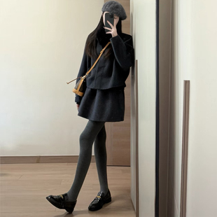 法式毛领呢子外套半身裙三件套女秋冬小个子高级感气质通勤裙套装