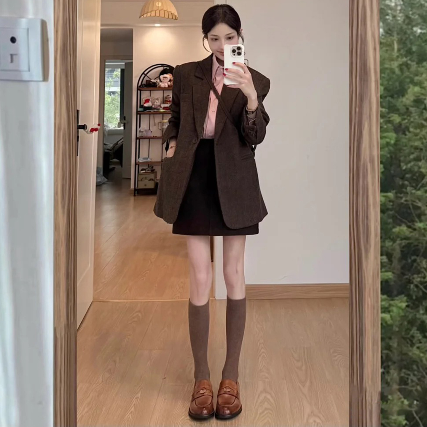 小个子美拉德风棕色毛呢西装外套