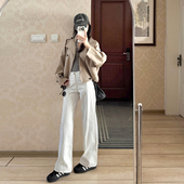 小个子时尚 新款 大衣上衣 双排扣风衣外套女春秋季 极简风卡其色短款