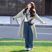 绿色风衣外套女春秋新款 高级感韩系宽松休闲流行大衣 小个子中长款