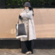 温柔慵懒风灰色翻领毛呢外套女秋冬韩系复古设计感中长款 呢子大衣