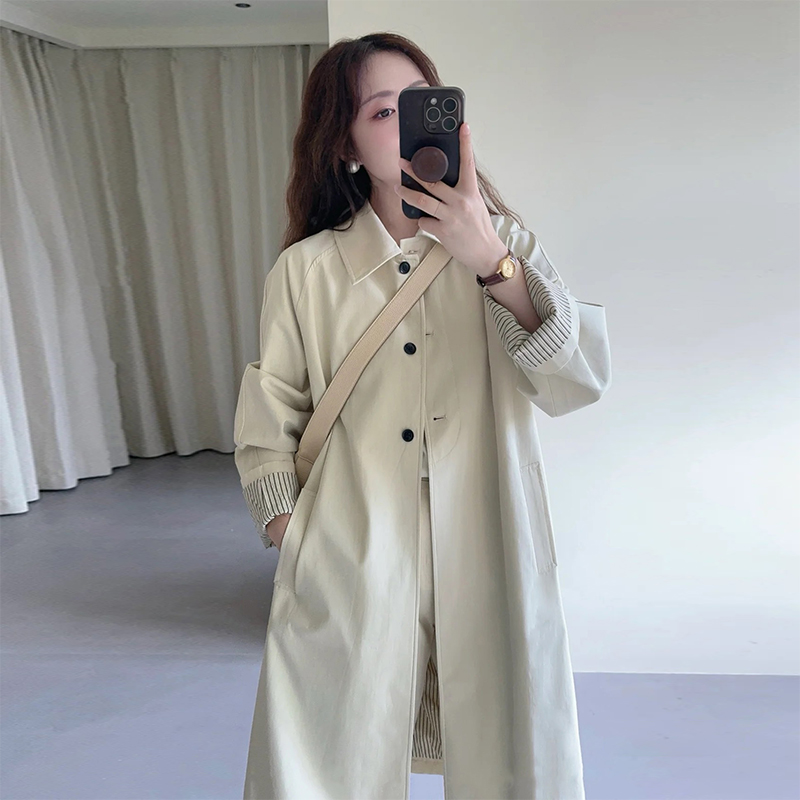 风衣外套女春秋季新款大衣小个子中长款米白色英伦风宽松休闲日系
