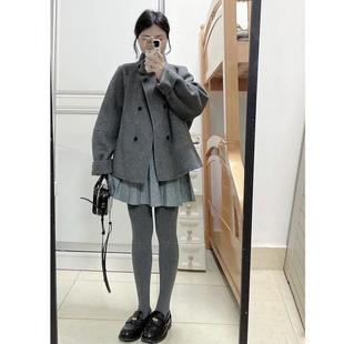 高级感灰色立领短款毛呢外套女冬季新款小个子宽松韩版呢子大衣