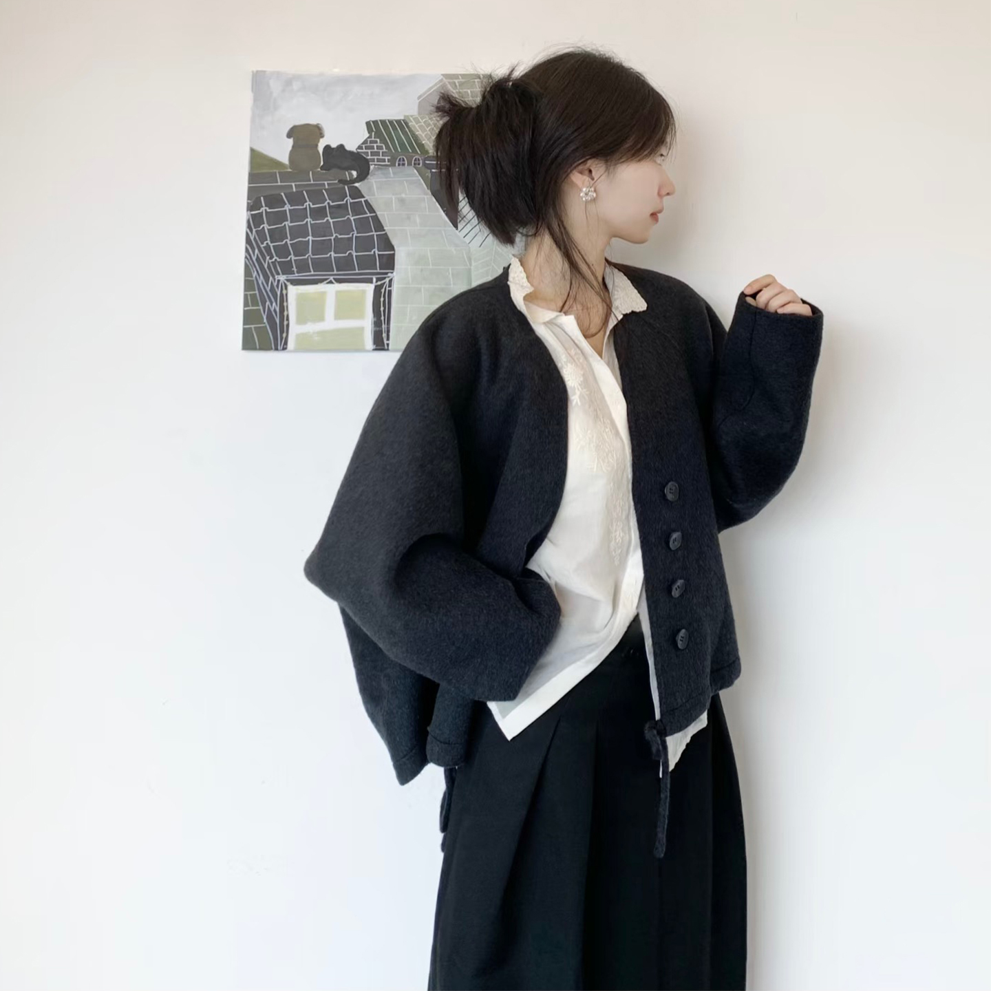 慵懒风灰色毛呢外套女秋冬装新款韩版小个子款式显瘦百搭呢子大衣