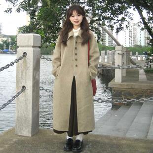 ~宽松显瘦中长款呢子大衣女冬季新款小个子单排扣毛呢外套