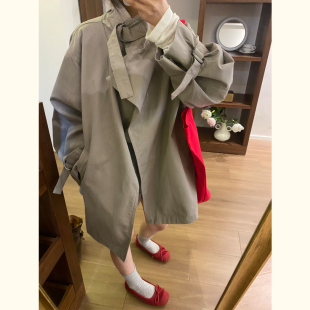 韩系松弛感短风衣 小众立领设计感 慵懒宽松小个子中短款外套女秋