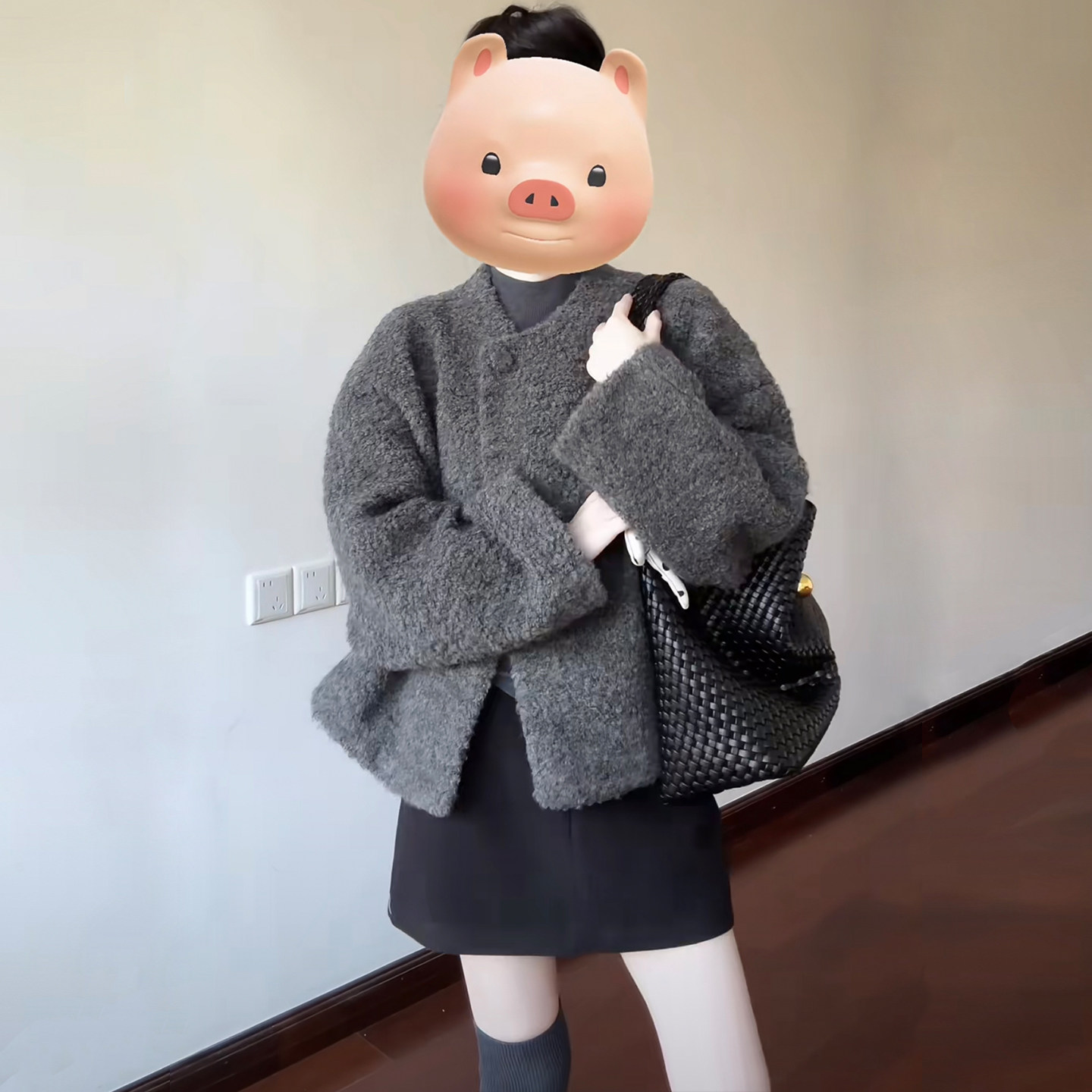 灰色保暖通勤风小个子绒感外套