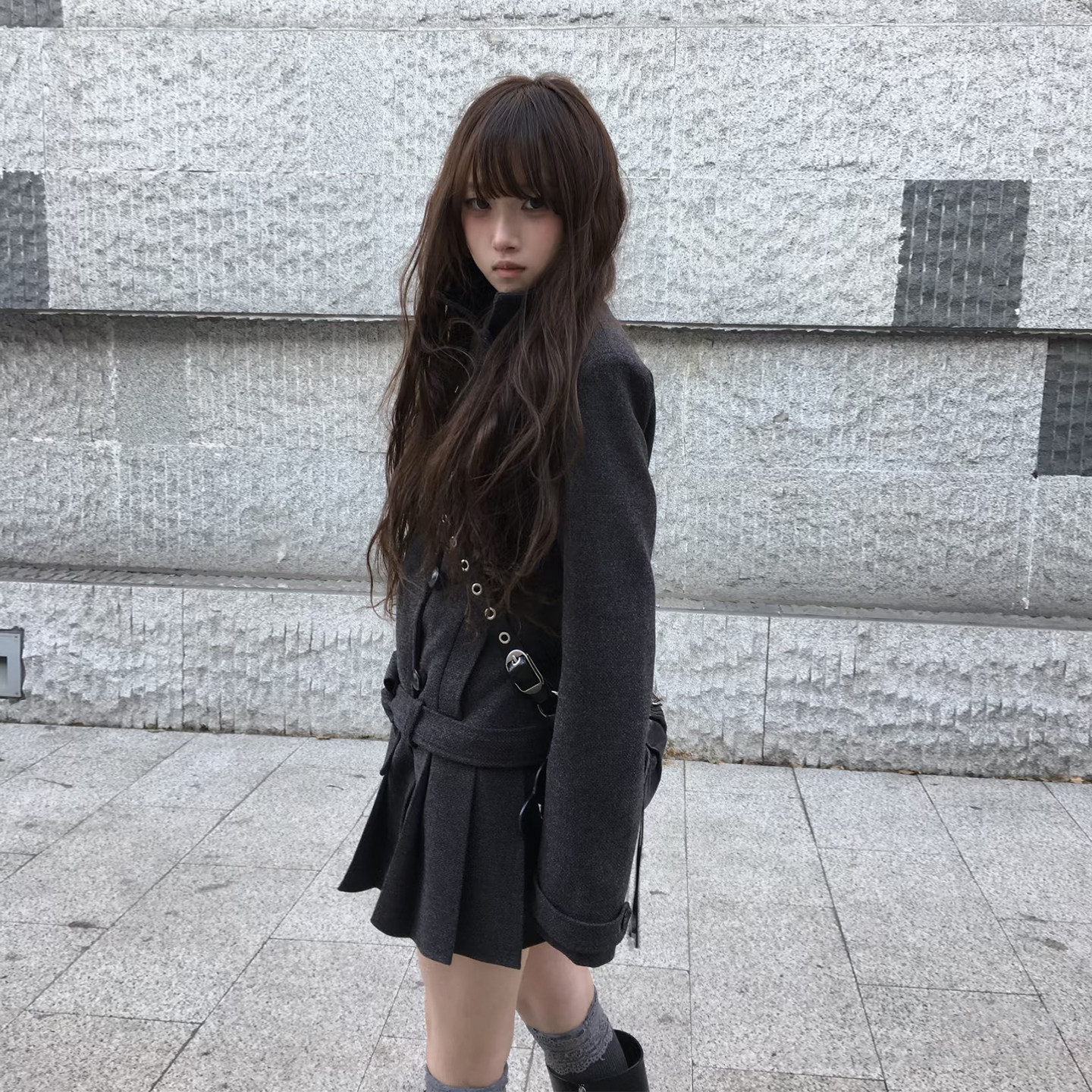 韩系设计感立领毛呢外套女秋冬季中长款系带收腰显瘦百搭呢子大衣