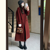 高级感双排扣红色毛呢外套女秋冬新款 韩版 小个子宽松显瘦呢子大衣