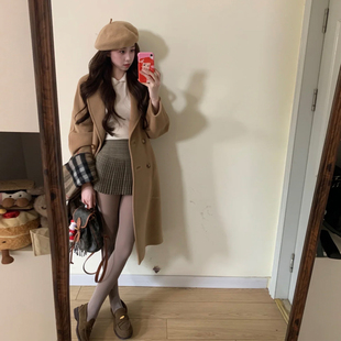 经典驼色毛呢大衣女高级感中长款系带收腰呢子外套韩系氛围感秋冬