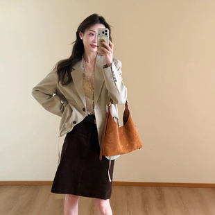 翻领长袖 外套女春秋季 职业通勤百搭西服上衣 风沙绿色西装 轻熟法式