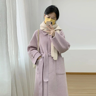 高级感温柔风紫色呢子大衣女秋冬装新款韩版中长款小个子毛呢外套