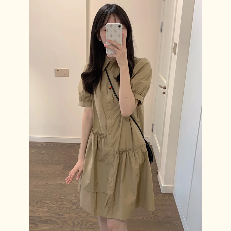 小个子宽松显瘦学院风衬衫连衣裙