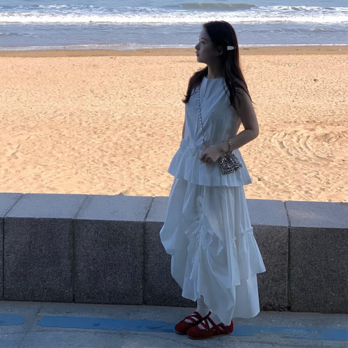 法式慵懒夏季无袖上衣半裙套装