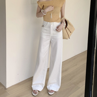 26夏上新 烫钻爆闪 南油宽松直筒牛仔裤女薄款垂感阔腿白裤JEANS