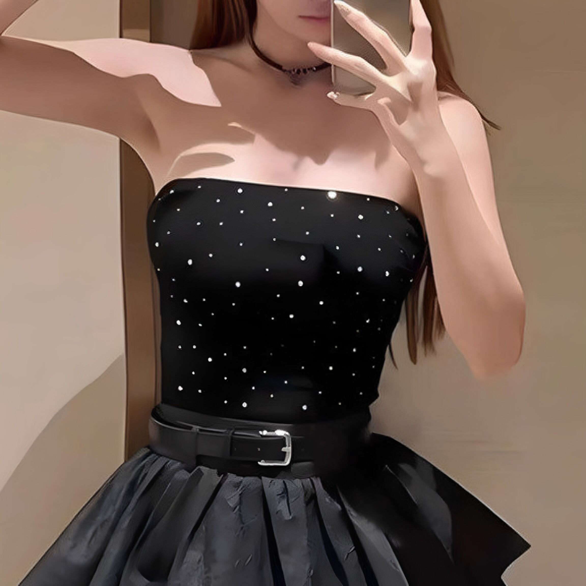 无肩带镶钻带胸垫修身抹胸背心女