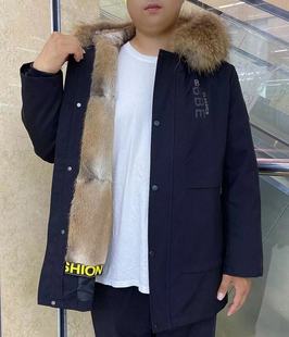 新款男装皮草派克服中长款青根貂整貂内胆皮毛一体加厚冬款男外套