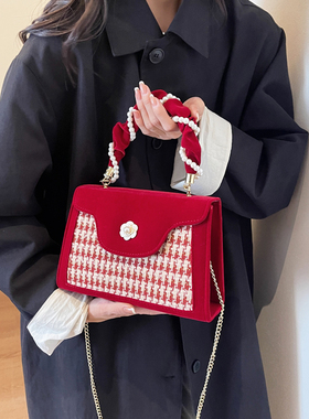 山茶花高级感婚包女红色手提包2025新款结婚包包新娘包单肩斜挎包