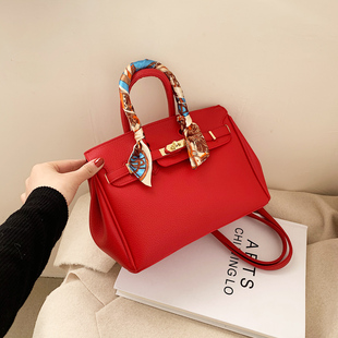 婚礼新娘包结婚用2026新款红色大容量手提包荔枝纹铂金包高级感女