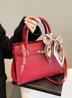 红色婚包女手提包包2025新款女包中年铂金妈妈时尚结婚包包新娘包