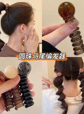 复古球球电话线发圈女2025新款简约高级感编发发圈扎马尾发圈发饰