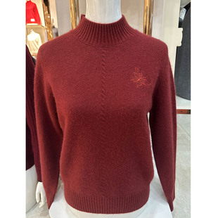 加厚打底针织衫 妈妈羊毛衫 新款 女红色上衣冬季 毛衣中老年人羊绒衫