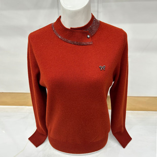 针织打底衫 新款 女上衣 女半高领冬季 中老年人毛衣妈妈100纯羊毛衫