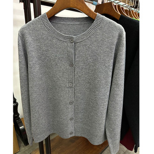 针织衫女2026新款春季开衫外套圆领纯羊毛衫外搭百搭纯色上衣开衫