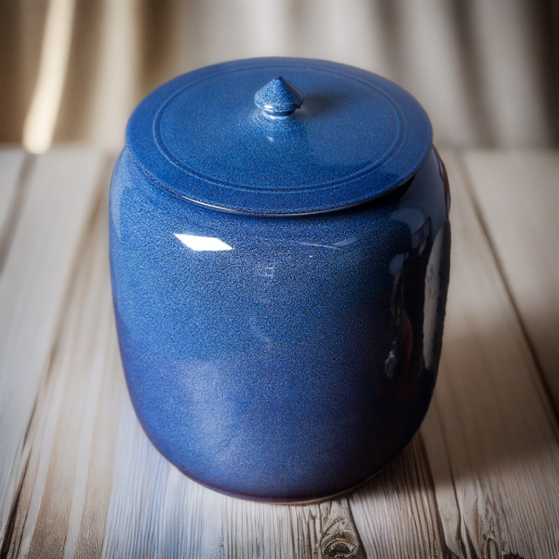 龙斌陶瓷油罐蓝色釉面中式
