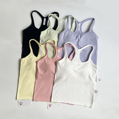 撸铁猫瑜伽背心女细肩带一体杯