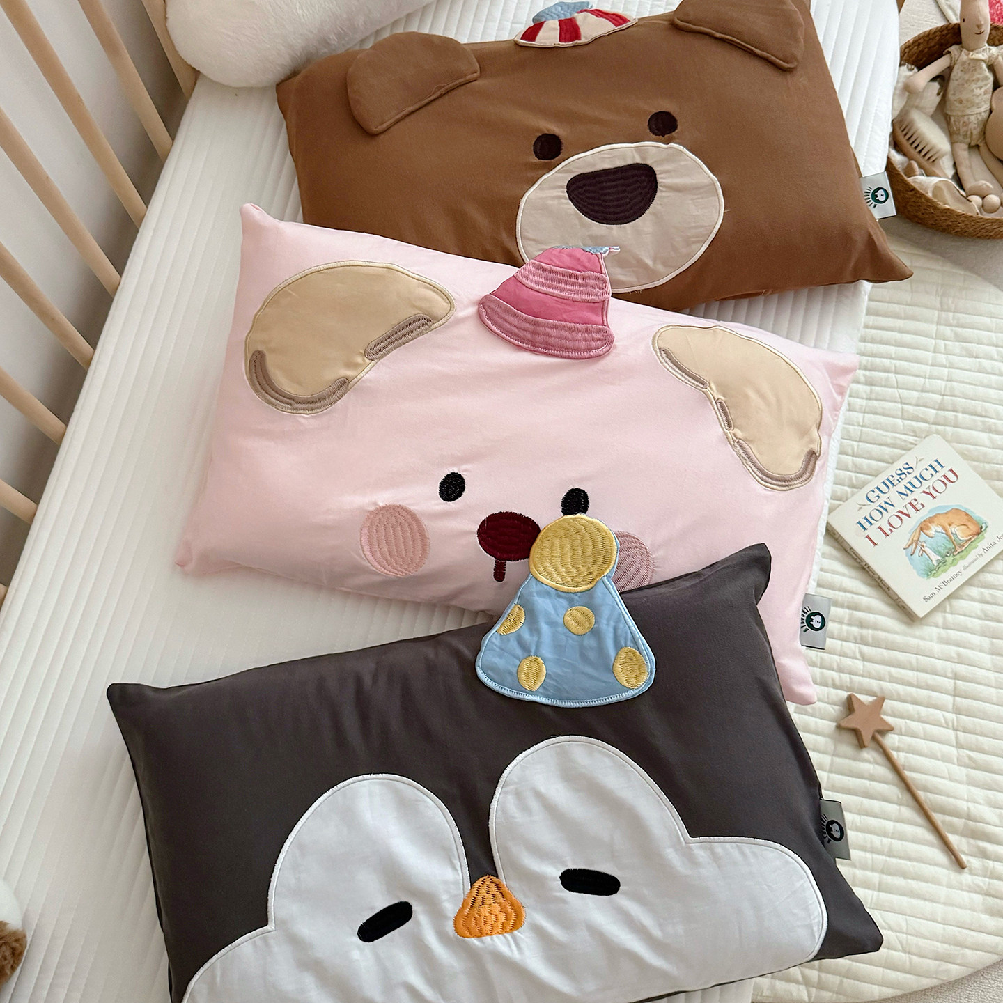 【粉色蛋糕狗】卡通精致刺绣A类全棉磨毛枕套 30*50 48*74