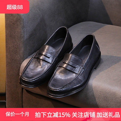 英伦水洗马皮男士复古透气乐福鞋