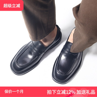 休闲皮鞋 商务男士 韩版 方头真皮套脚鞋 透气乐福鞋 厚底个性 TRD新款
